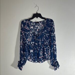 MOD Lusive Women's Top Blouse Size S Silk Type Fabric Floral Blue